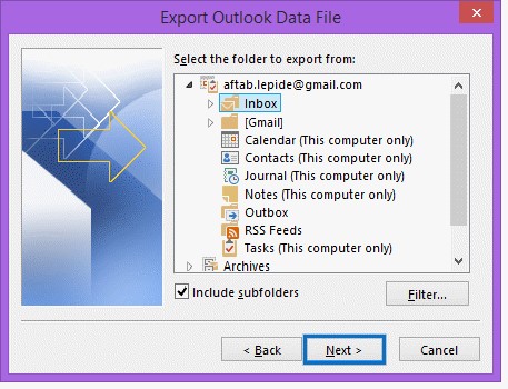 Select the folder to export from